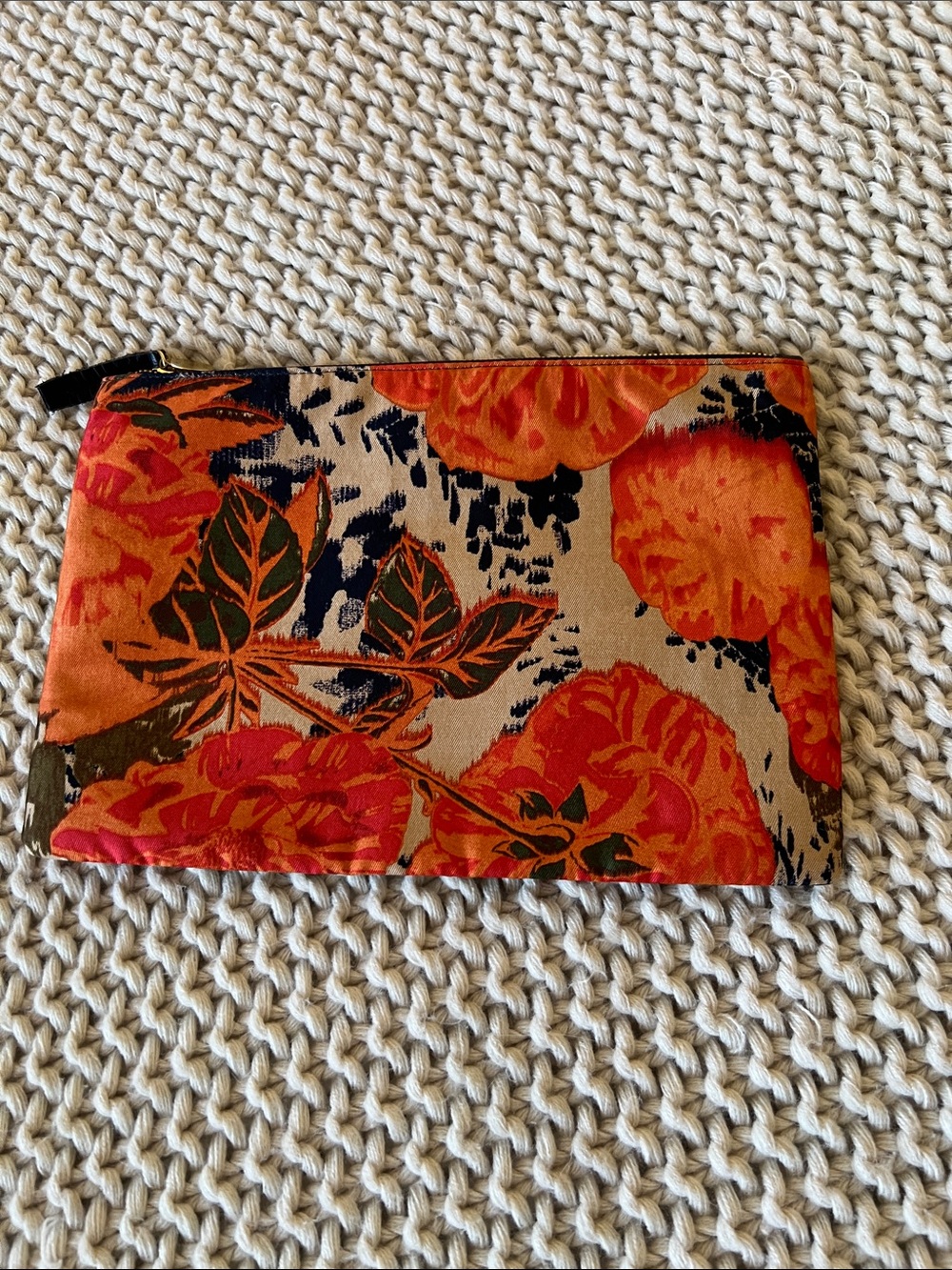 Clare V Orange and Black Floral Canvas Fabric pouch or clutch
